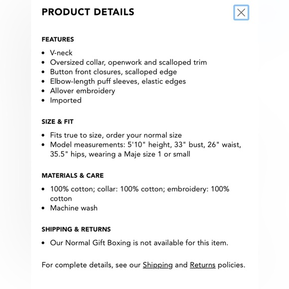 Maje Coiso cotton embroidered shirt. Size small - Picture 3 of 7